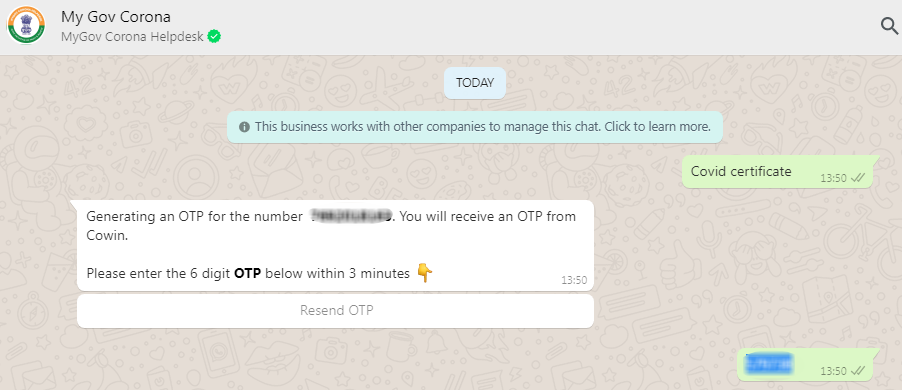 covid vaccination certificate via whatsapp